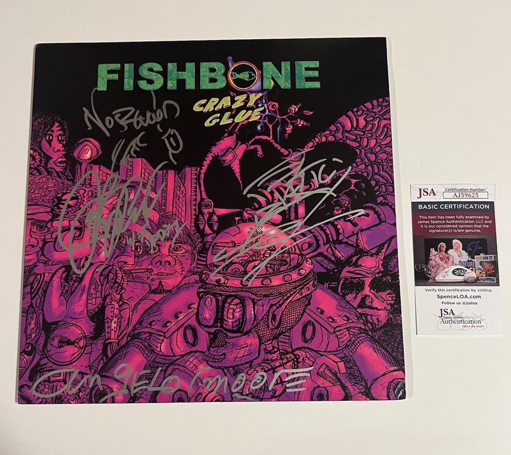 FISHBONE SIGNED CRAZY GLUE VINYL RECORD ANGELO MOORE +4 JSA COA