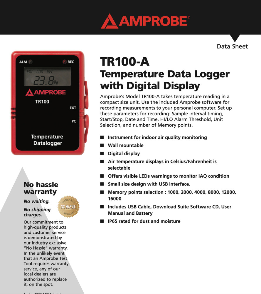 Amprobe TR 100-A Temperature Data Logger with Digital Display