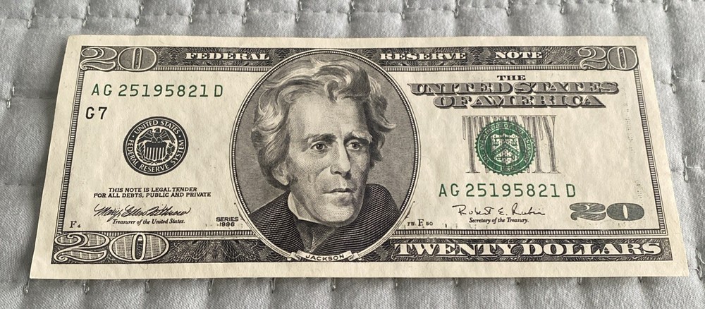 1996 $20 Obstruction Error Note - Unc SERIAL AG25295821D