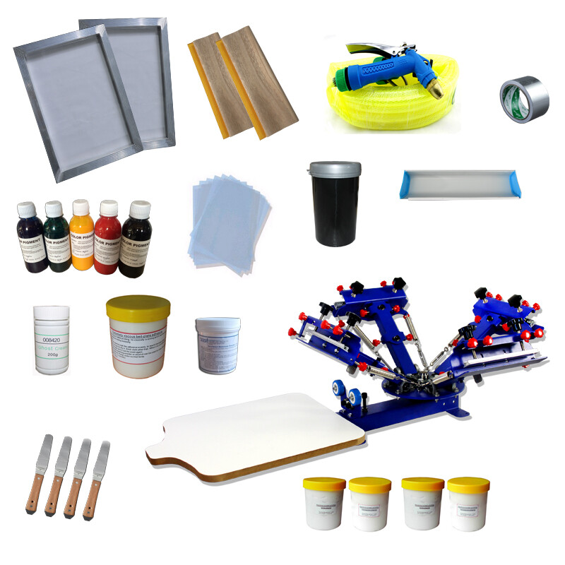 4 Color 1 Station Screen Printing Kit Micro-adjust Press Printer with Ink Screen