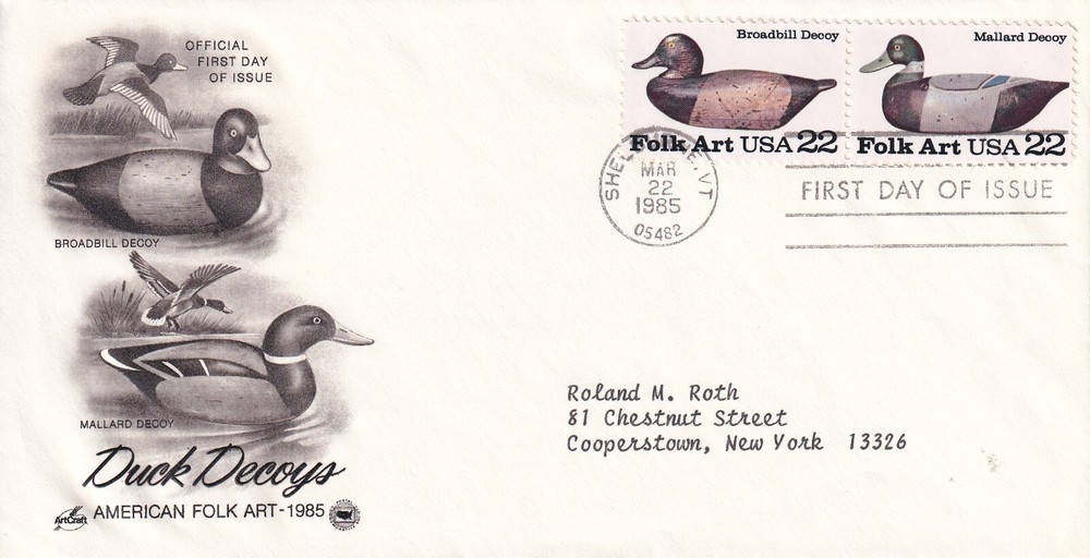 STAMP US SCOTT 2138 & 2139 "Duck Decoys" 22 CENT 1985 FDC - B