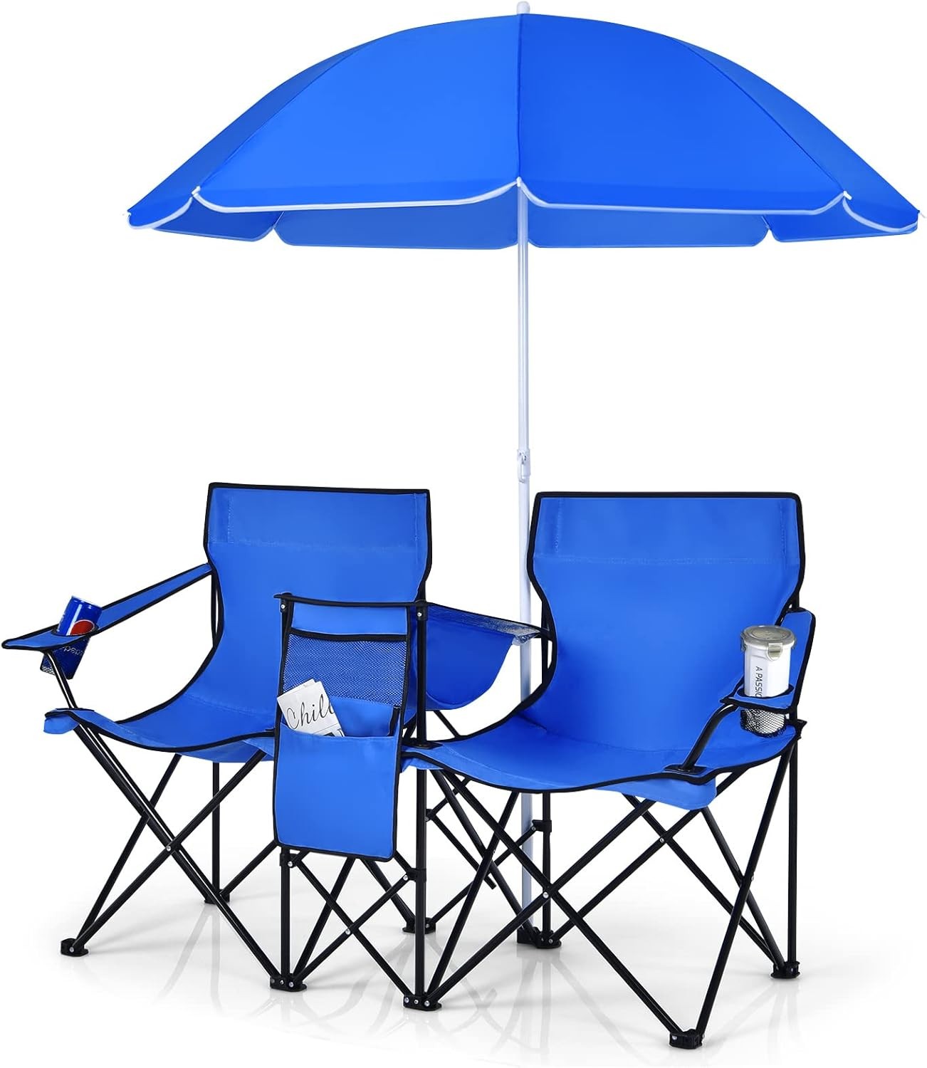 Folding Camping Outdoor Picnic Double Chair with Umbrella Table Cooler Beach New