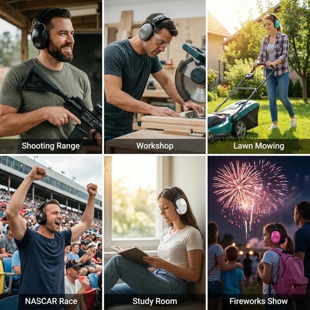High-Performance 34 dB NRR Ear Muffs - Adjustable, Foldable & Travel-Friendly
