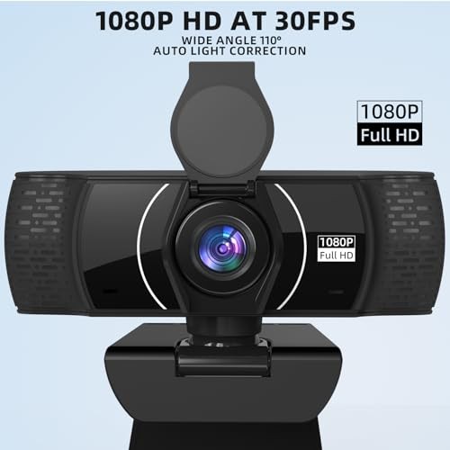 Full HD Webcam for PC 1080P with Microphone,Computer Webcam 110° Field of