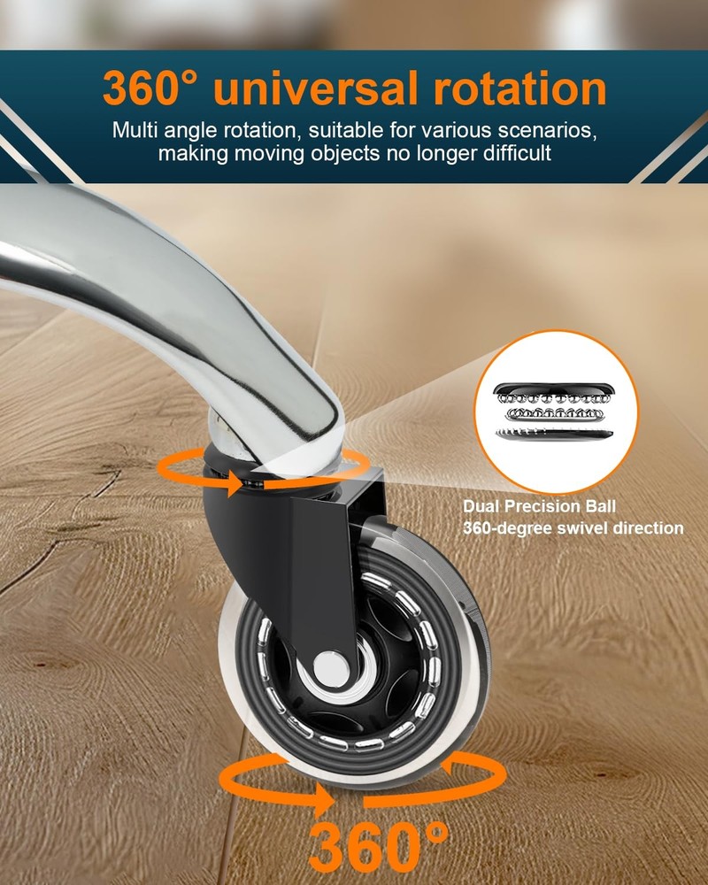 RidRed Office Chair Wheels - Replacement Rubber - Transparent