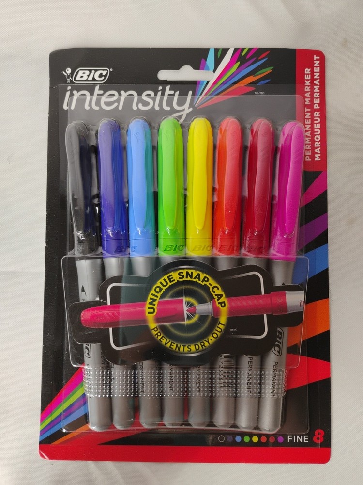 4x BIC Intensity Permanent Markers Fine Tip Assorted 8 Pack Unique Snap Cap BULK