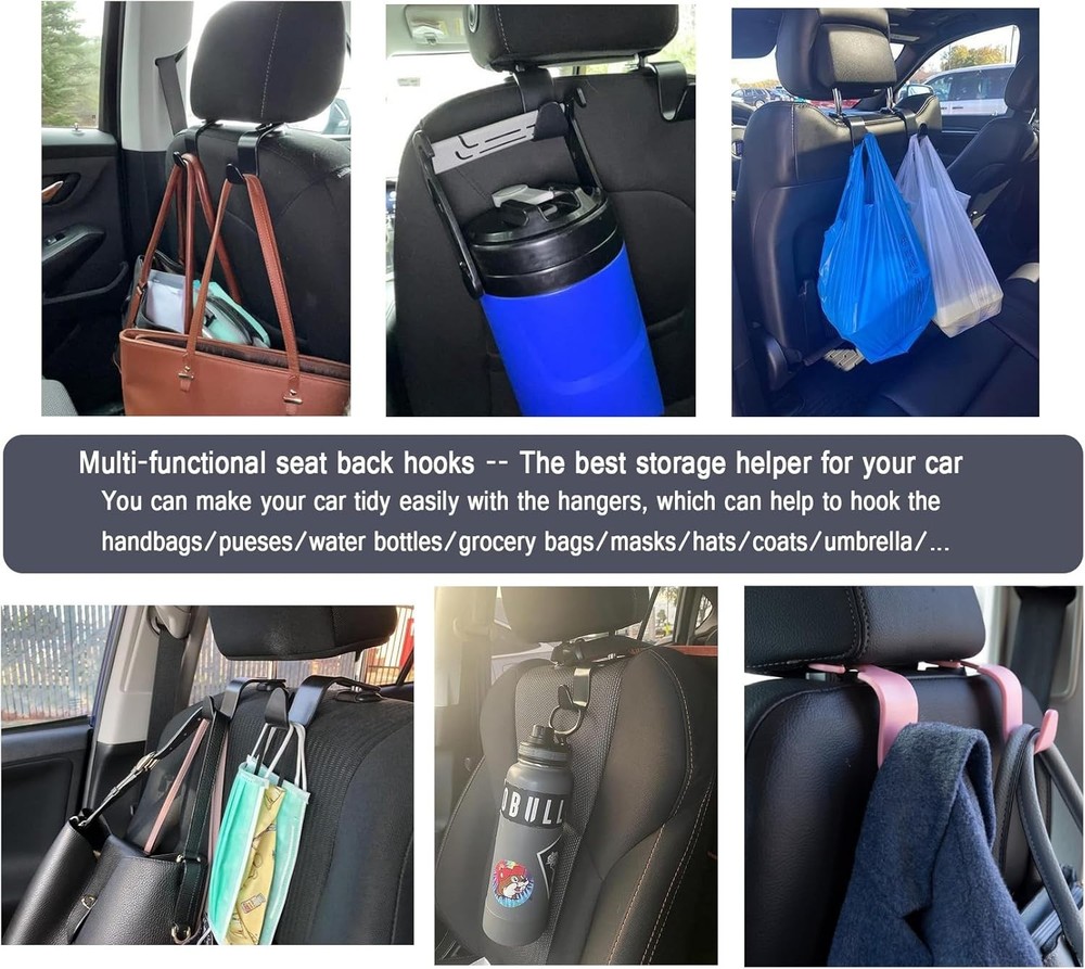 Durable ABS Car Headrest Hooks 4 Pack - Space-Saving Hanger for SUVs & Trucks