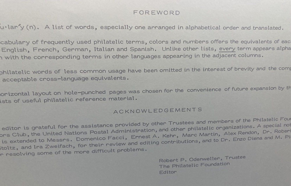 5 Language Philatelic Foundation Reference Dictionary Stamp Collecting