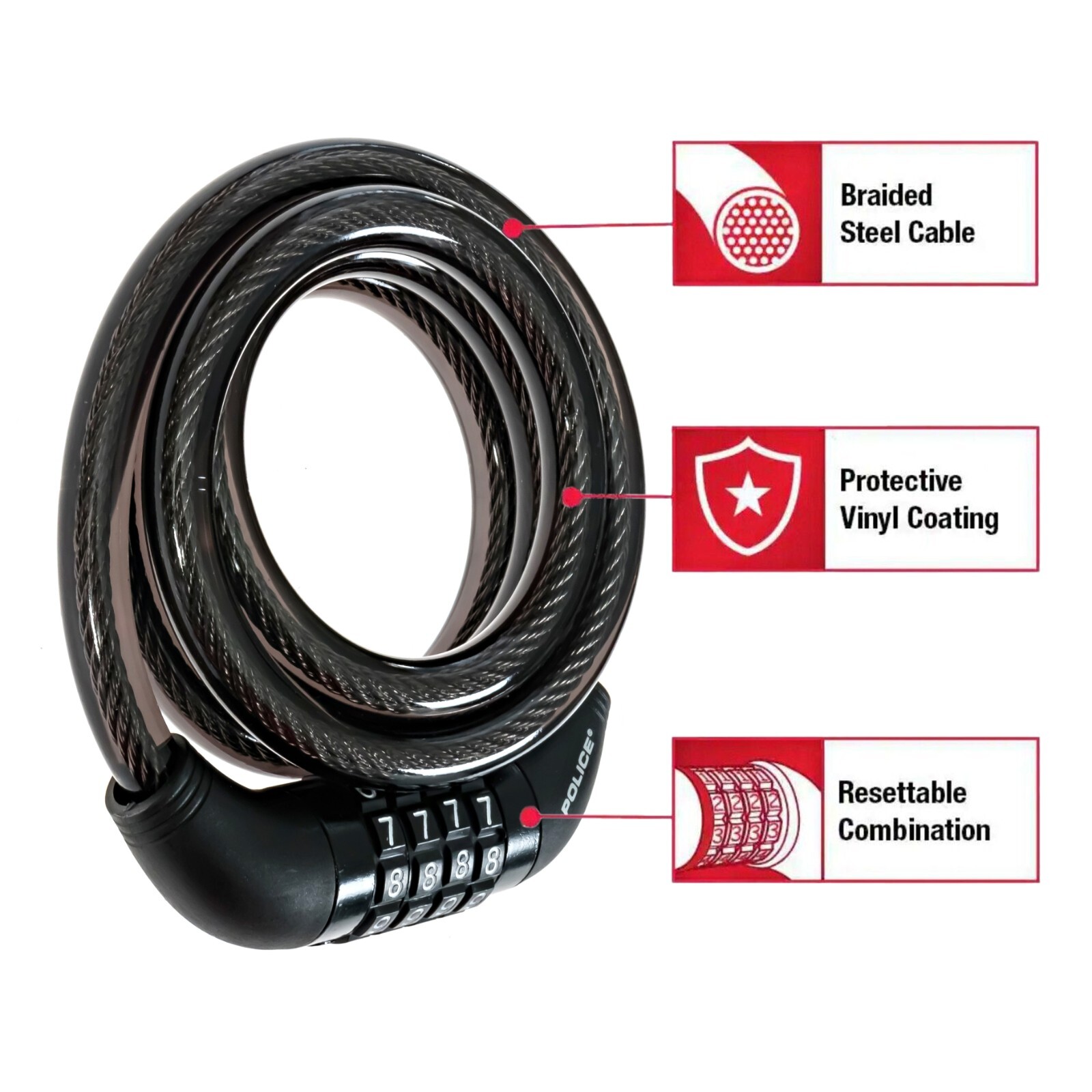 POLICE Heavy Duty Combination Password Bike Lock Cable Bicycle Chain Lock