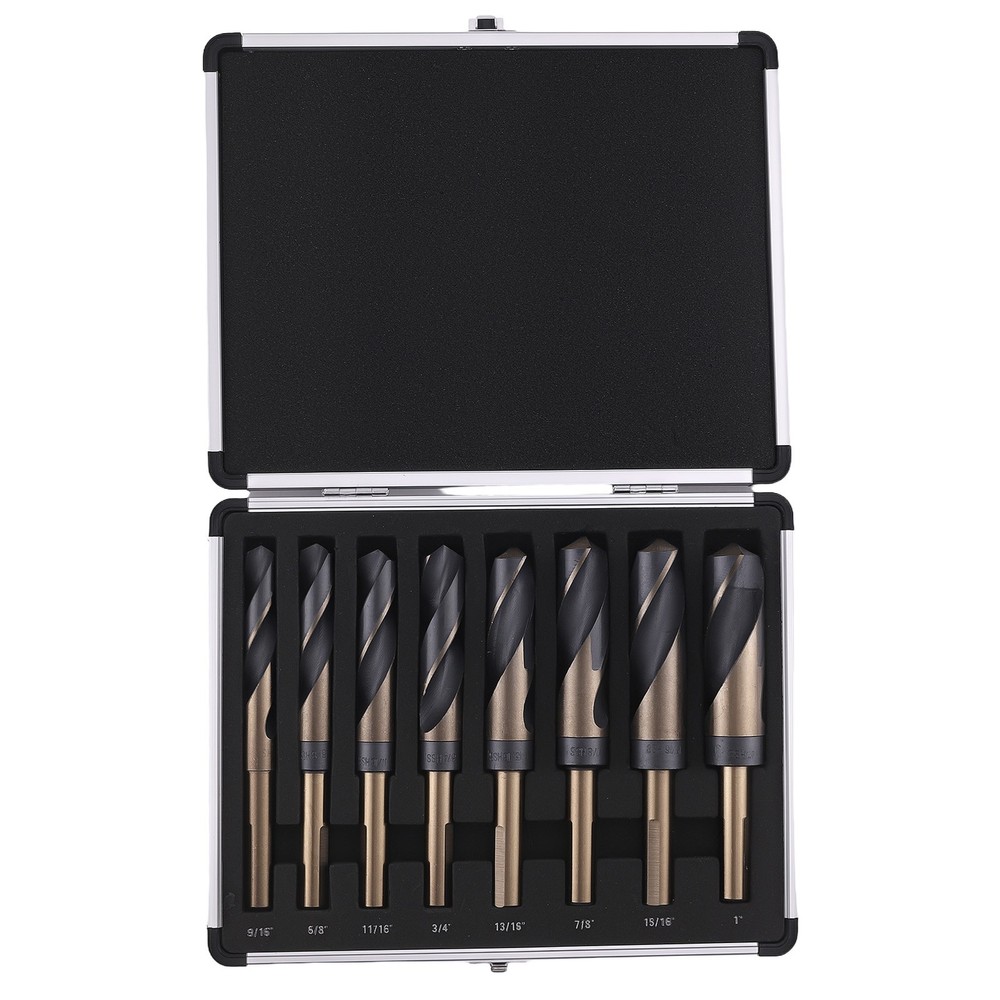 8PC HSS Cobalt Silver Deming Drill Bits Point 9/16-1" w/ Range Storage Case