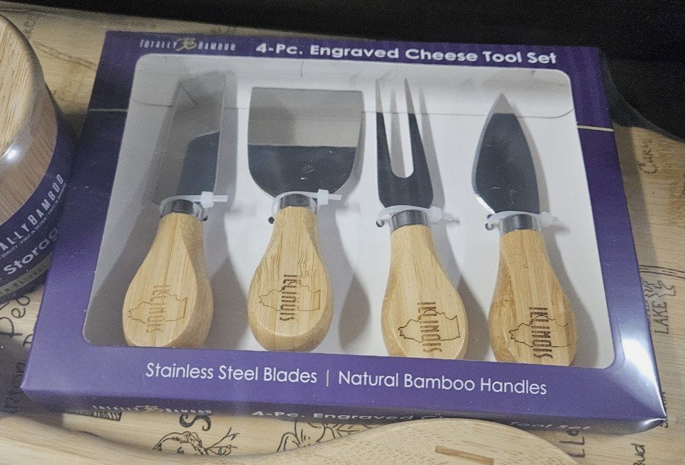 Totally Bamboo Illinois Destination Board, Cheese Tool, Salt Box & Cooking Spoon