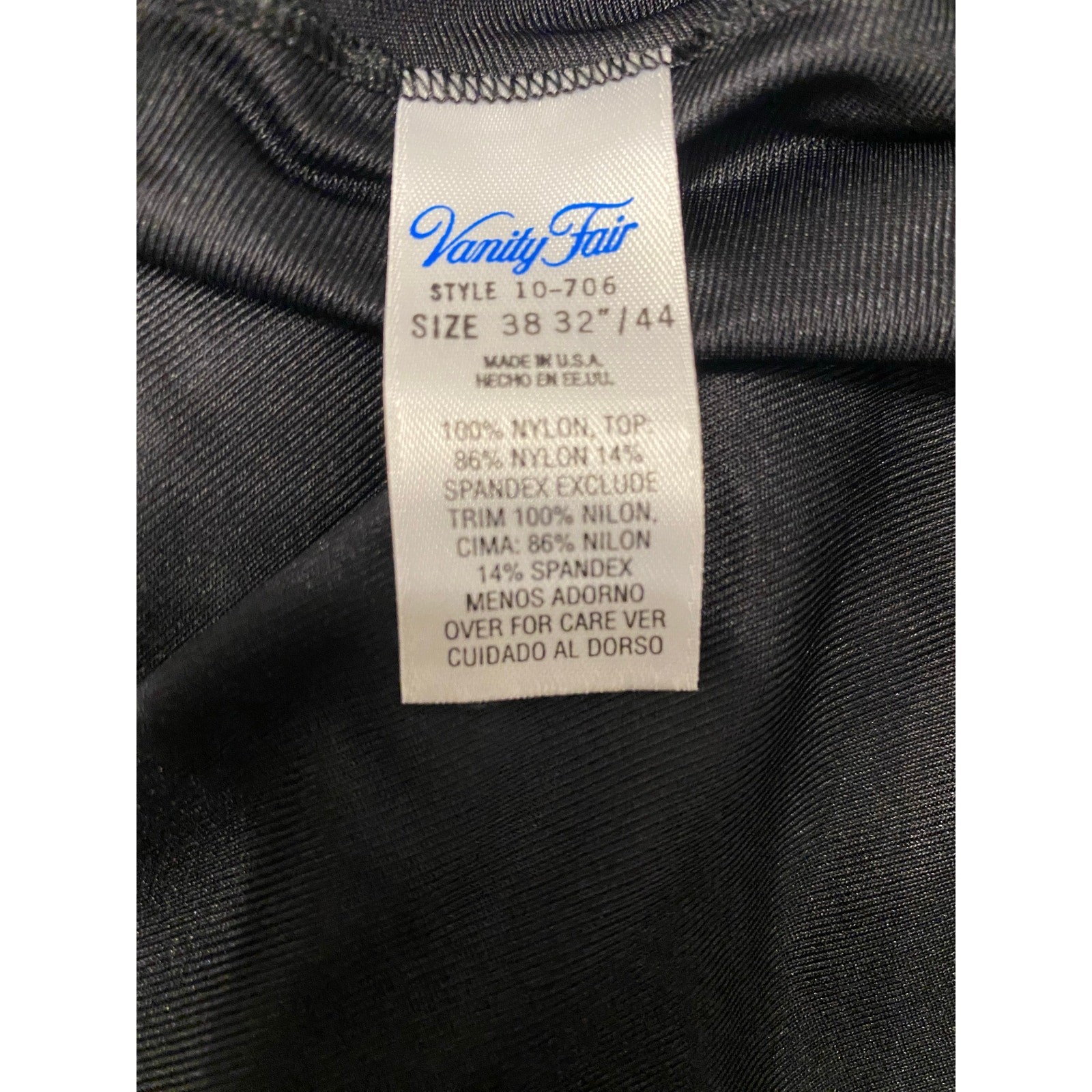 Vintage Vanity Fair USA Black Slip Nightie Dress Sheer Cups 32" Bust Adj Straps