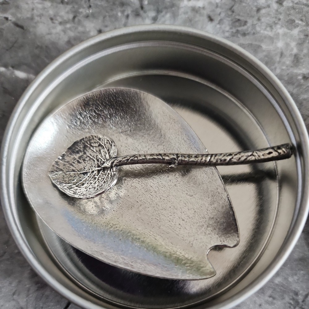 Unique Leaf Design Open Salt Cellar with Leaf Serving Spoon Silver color (EB2)