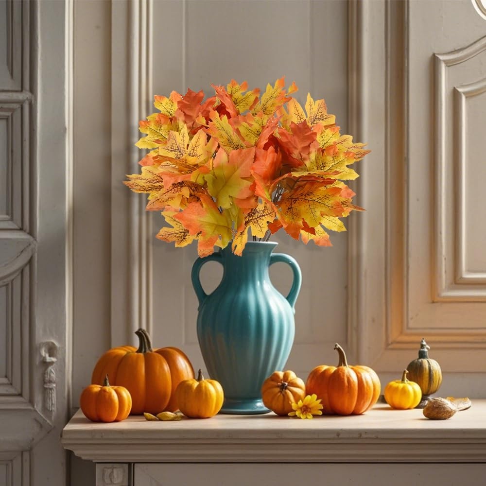 Artificial Maple Leaves Branches, 20 Pcs Fall for Orange