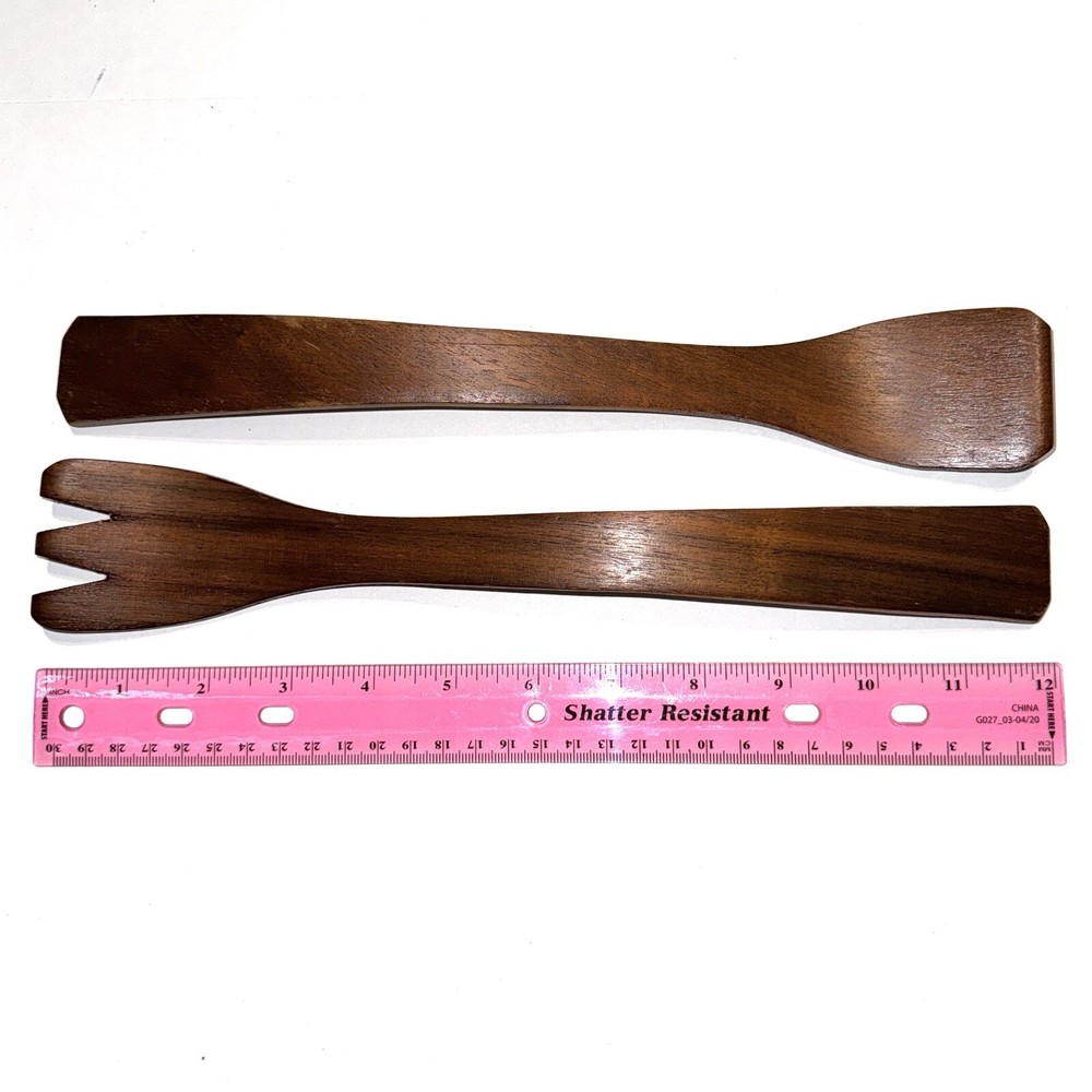 Salad Servers Dark Walnut Solid Wood Danish Modern MCM Utensils