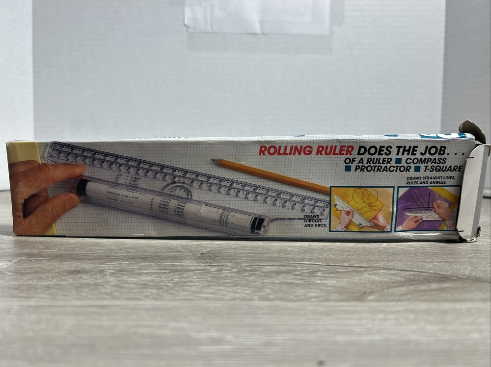 Vintage Rolling Ruler Compass Protractor T-Square Original Box Opened