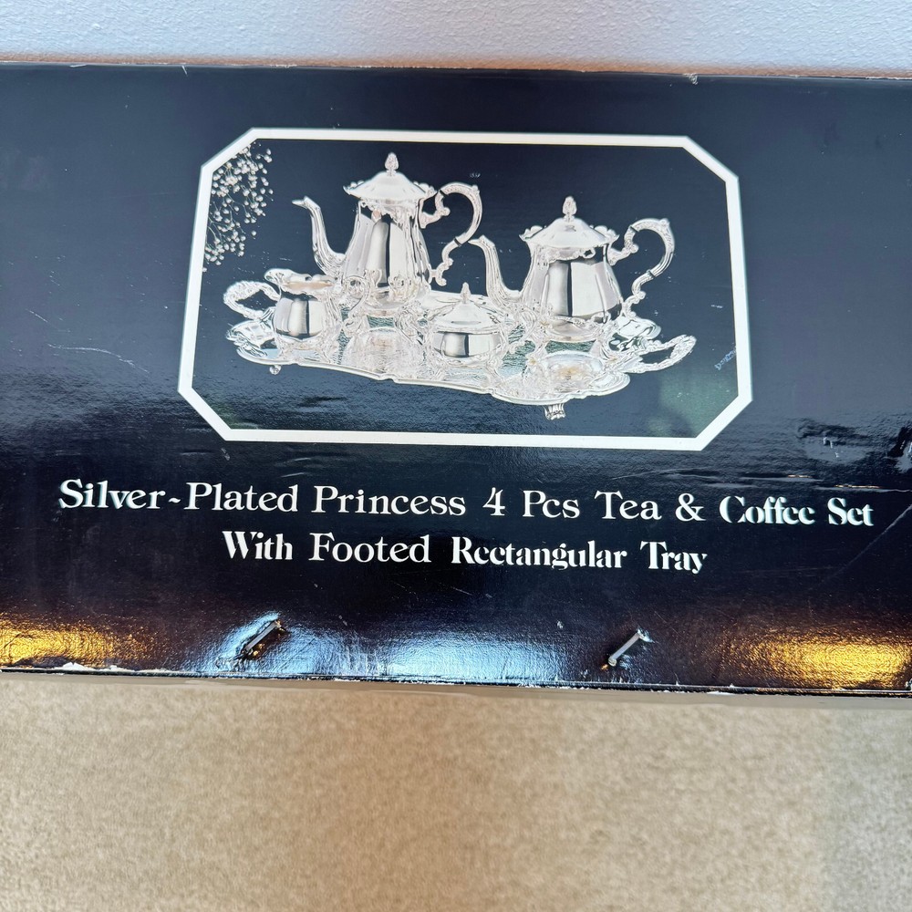 New Elegance in Silver Silver-Plated Princess 4 Pcs Tea & Coffee Set w/ Tray