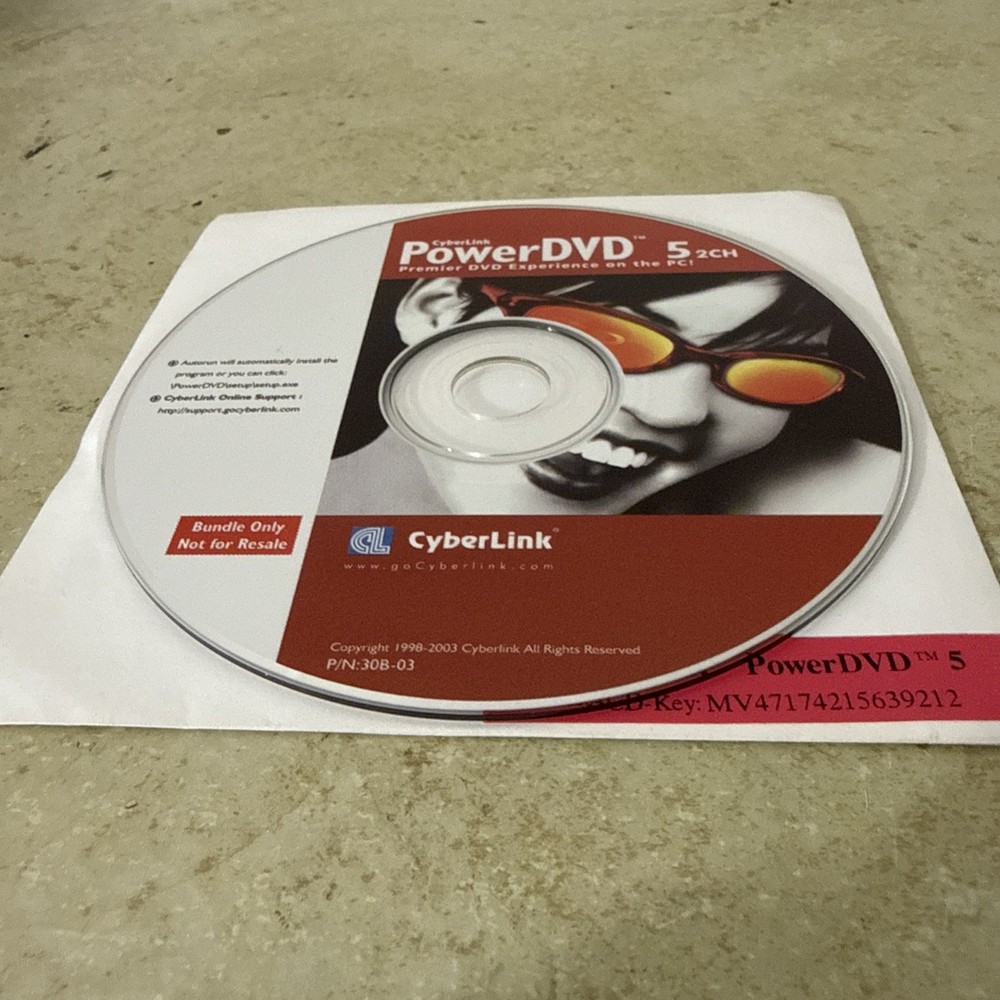 Cyberlink PowerDVD 5 XP CD-ROM for Windows PC XP / 98se / 2000 + CD Key