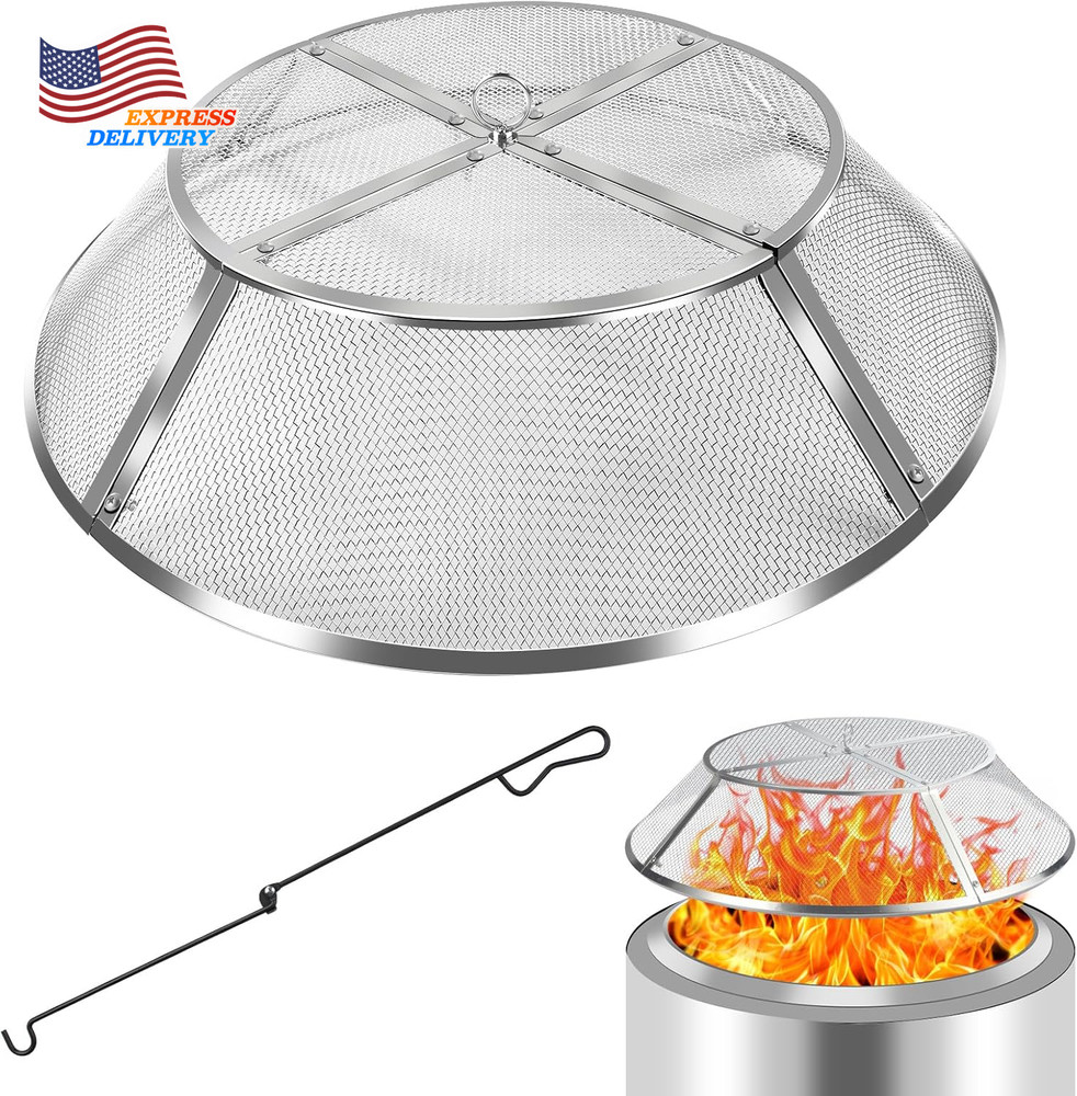 27" Yukon Shield Mesh Fire Pit Spark Protector w/Grill Function & Removal Tools