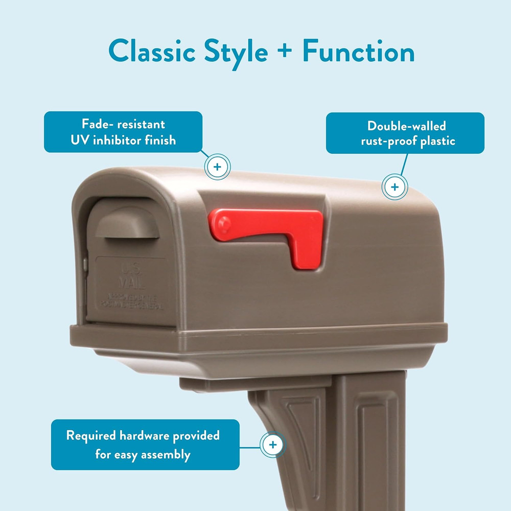 Architectural Mailboxes Classic Plastic Mailbox and Post Kit, GCL100MAM, Mocha