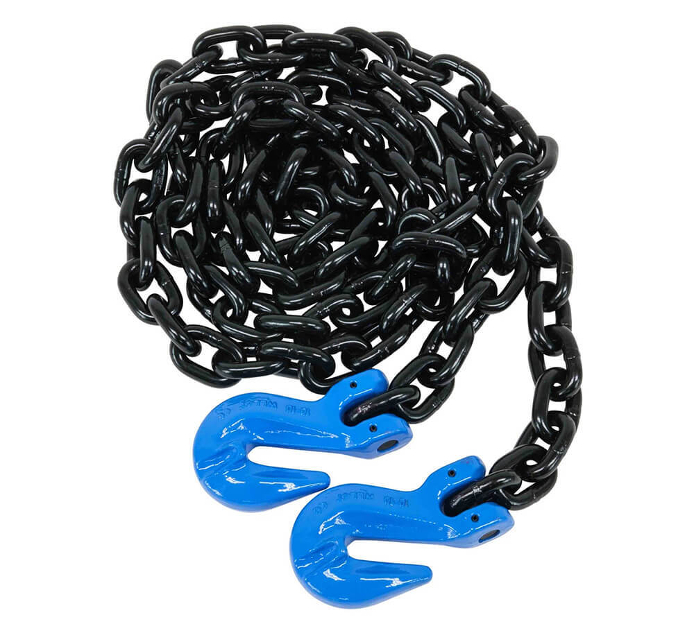 3/8" x 20' G100 High Grade Transportation Chain w/ Grab Hooks, 8800 lbs WLL