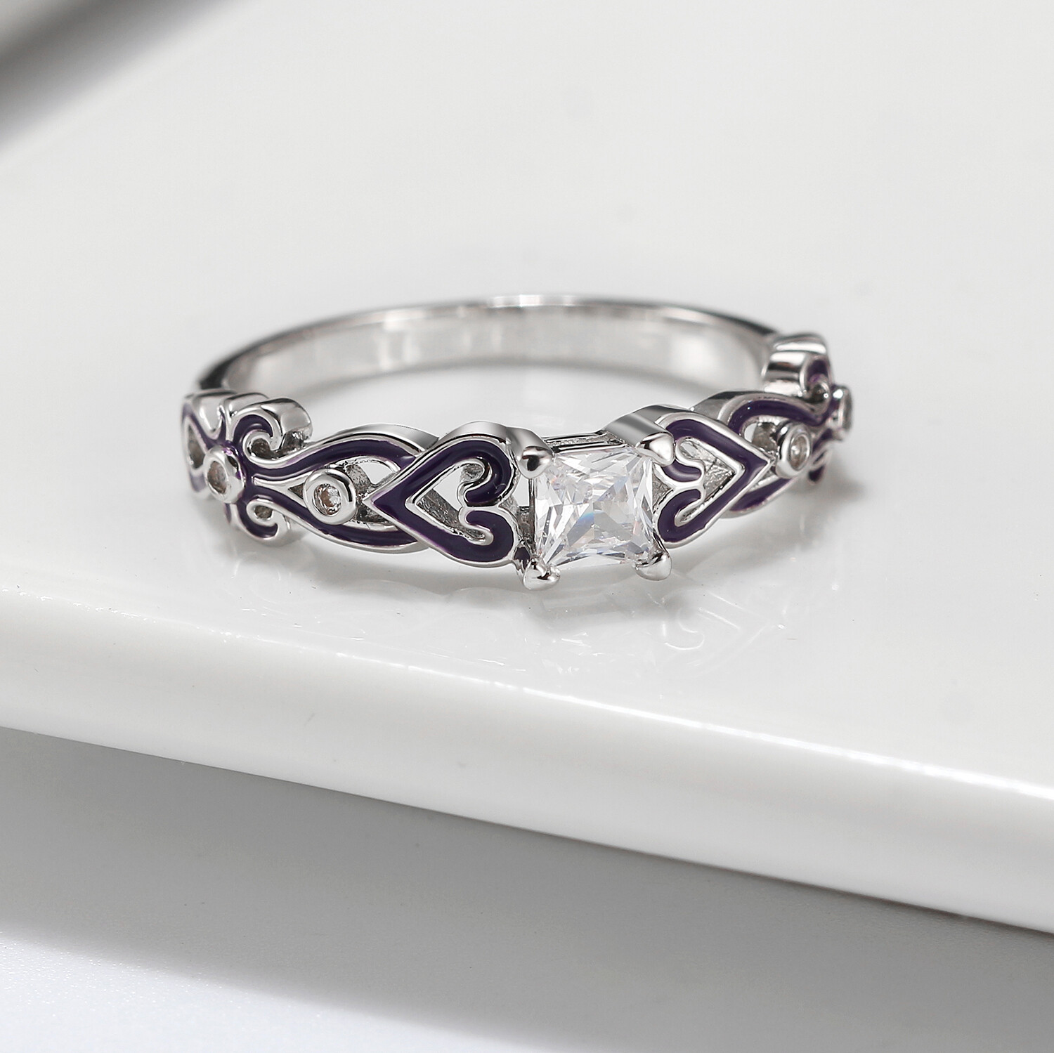 Cherri Purple Bridal Set Cz Princess Engagement Ring Women Ginger Lyne Collec...