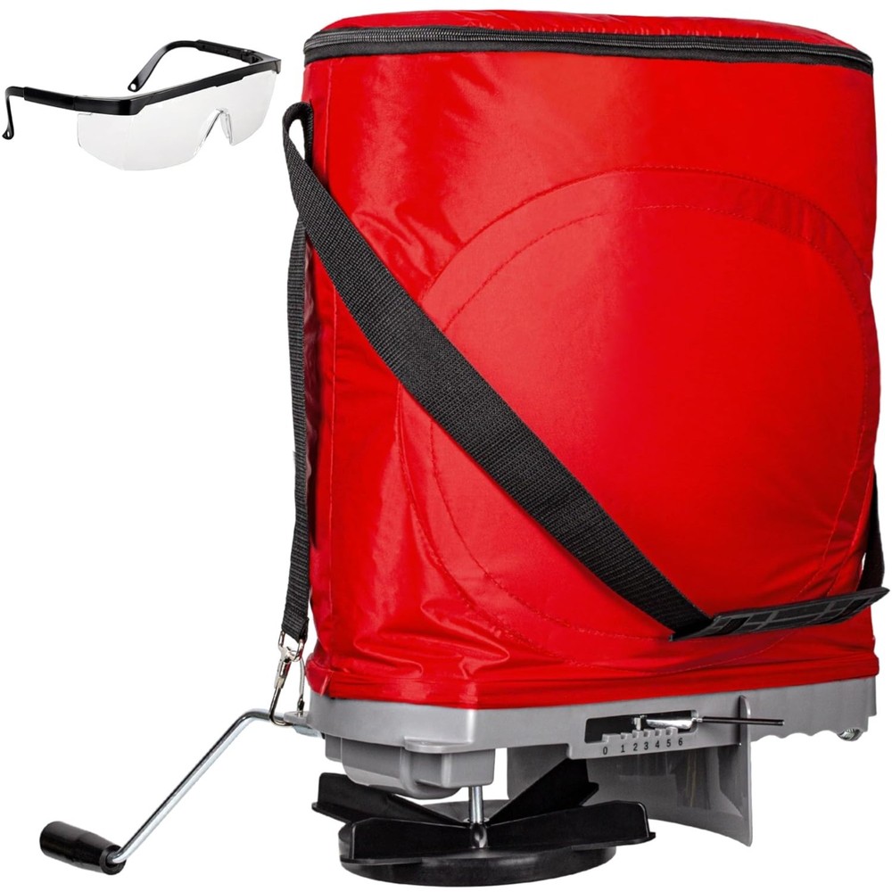 Handheld Seed Spreader with 25lb Bag, Frame Support, Flow Control, Enclosed G...