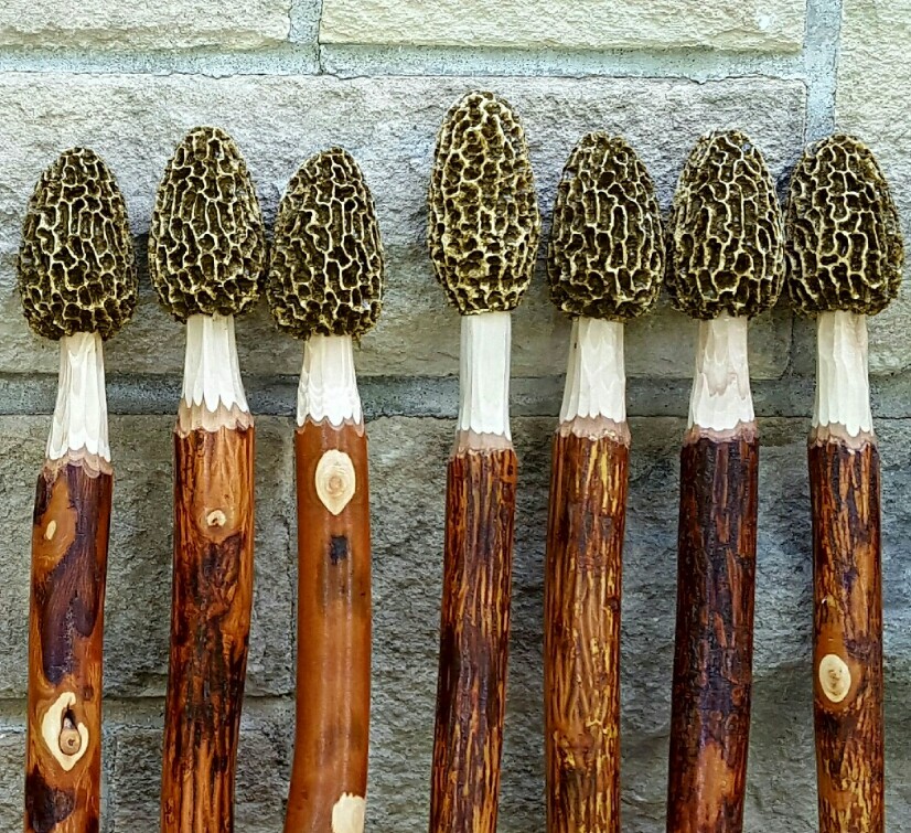 Morel Mushroom Hickory Hiking Stick with Compass