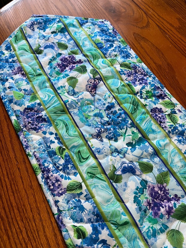 Handcrafted-Quilted Table Runner- Spring Is Coming: Hydrangeas, Butterflies 2025
