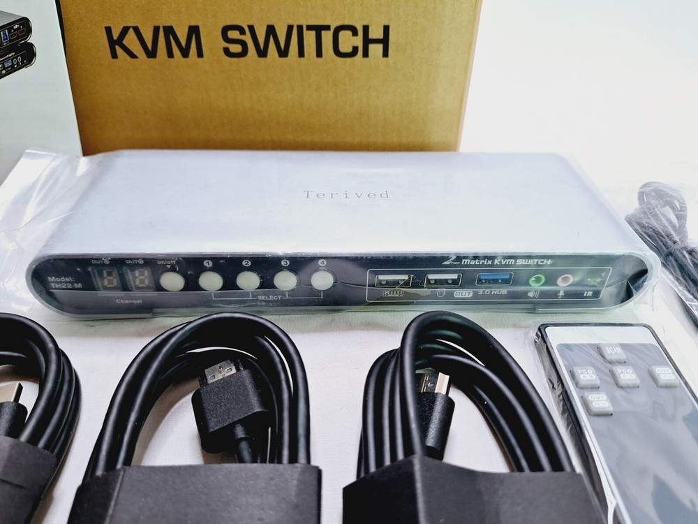 2 Computers 2 HDMI Monitors Matrix Automatic KVM Switch 4K@60Hz Hotkey Switching