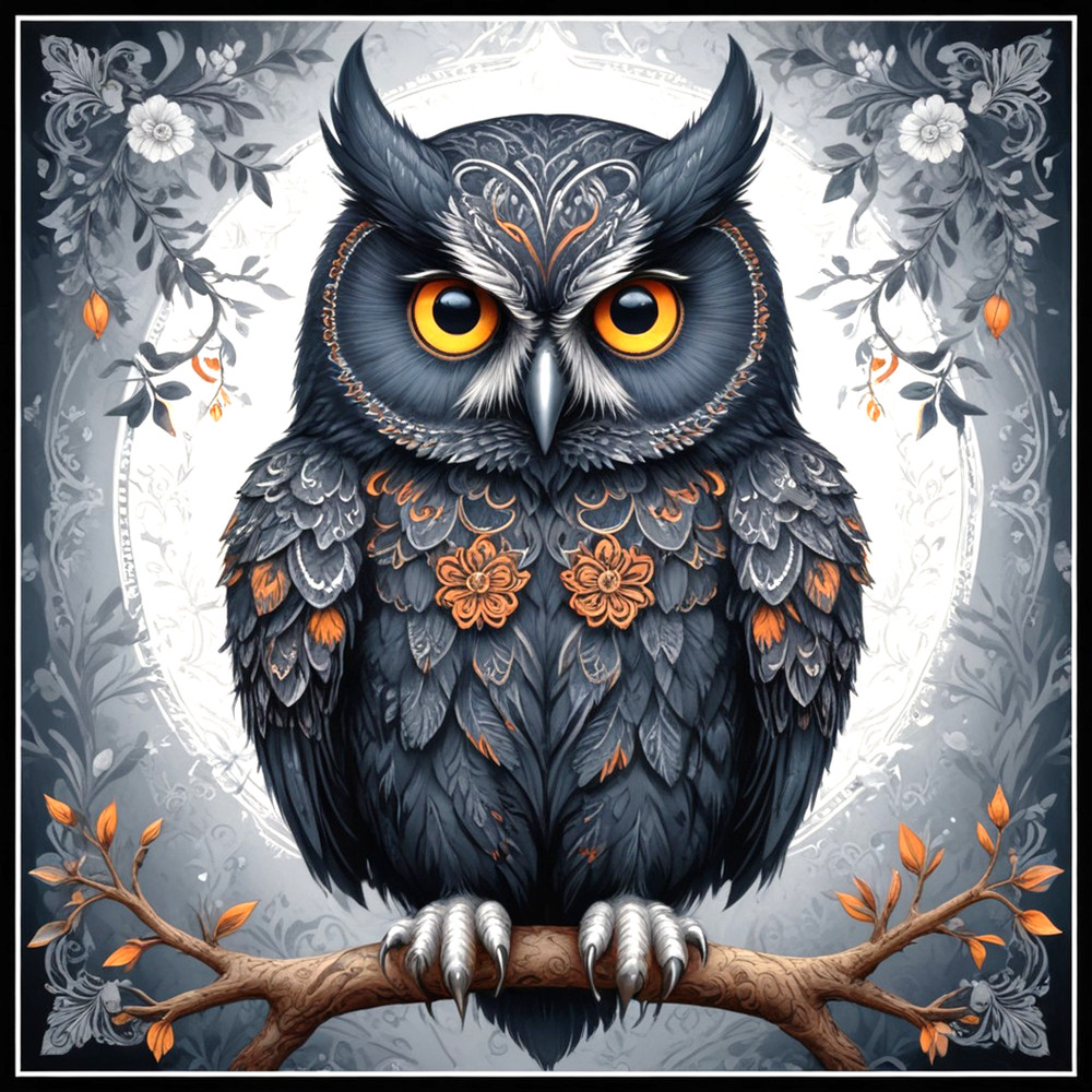 30 Custom Black Artistic Owl Personalized Address Labels