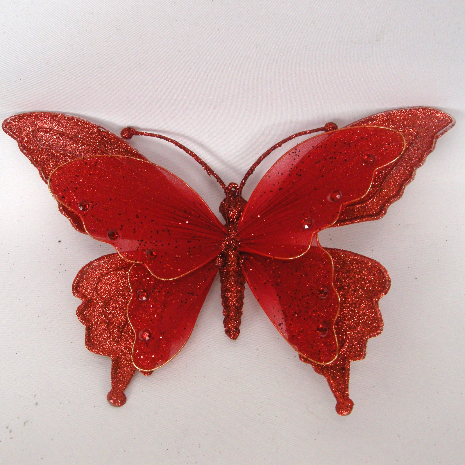Glittered Red Butterfly Clip On Craft Decorations Floral 2 Large 4 Medium Set