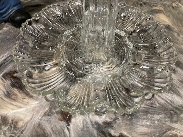 2 TIER GLASS DEVILED EGG RELISH PARTY SERVING PLATE