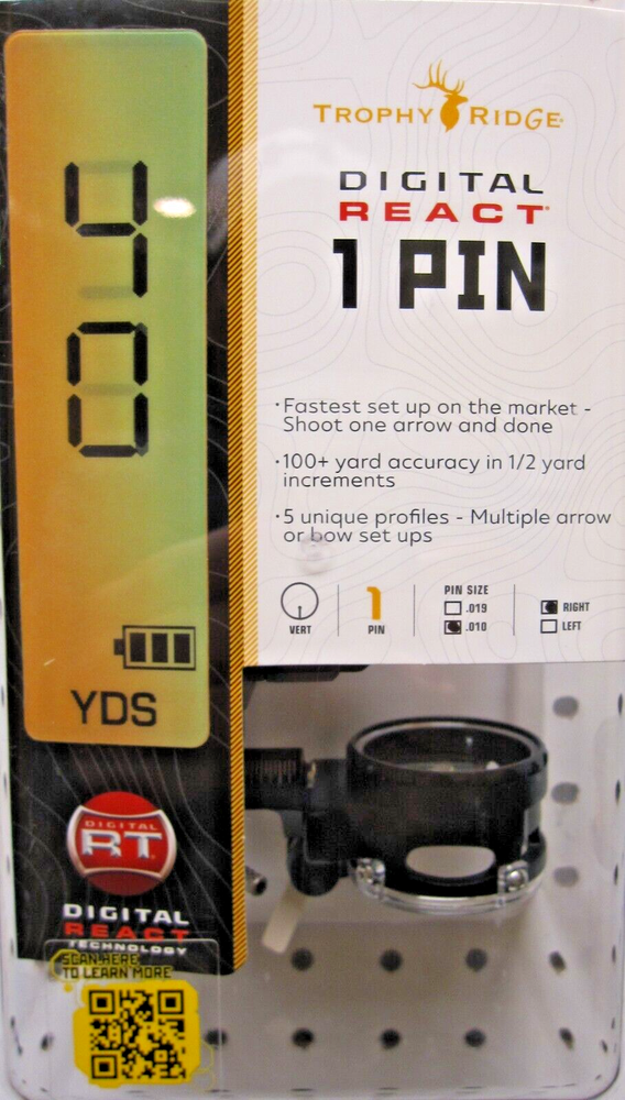 Trophy Ridge Digital React 1 Pin .010, RH, Slider Bow Sight-New