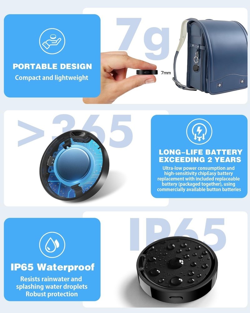 Compact Bluetooth Tracker Tags for Android - Rugged, Waterproof & 2- Battery