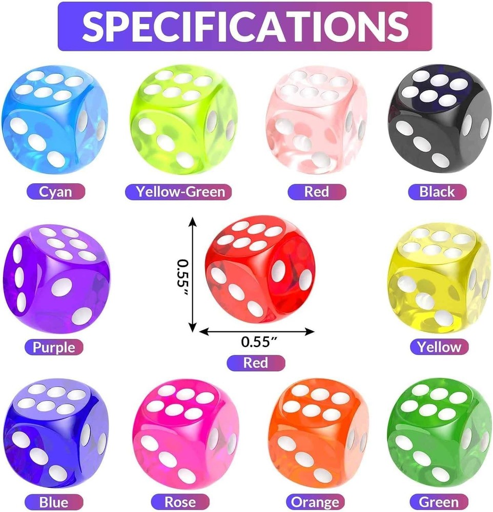 Versatile 110-Piece Colored Dice Set - Perfect for Classroom & Craft Projects