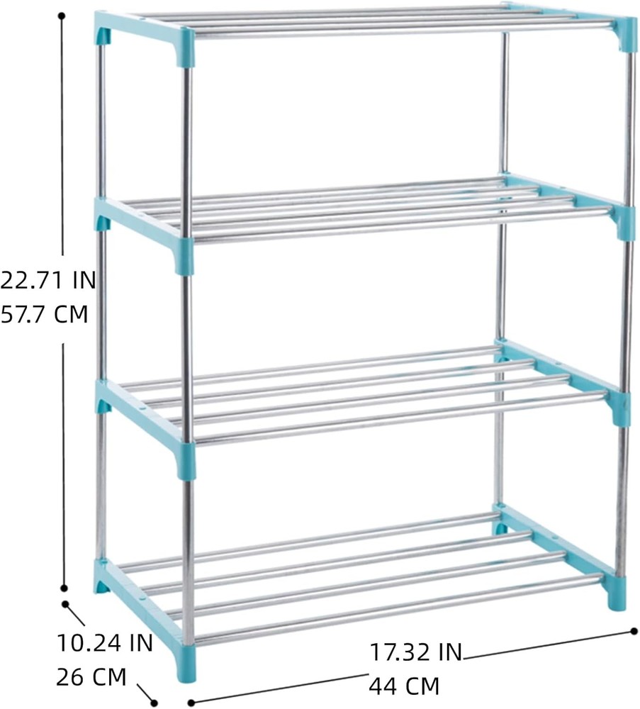 4-Tier Stackable Small Shoe Rack, Lightweight Shelf Storage 4-Tier, Blue