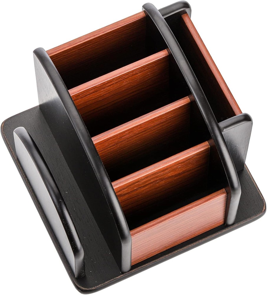 Wood Rotating Remote Caddy Remote Control Holder for Table 6-Compartment New