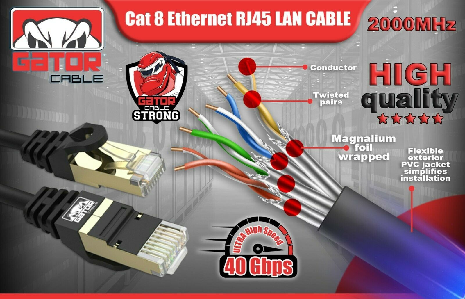 Cat 8 Ethernet Cable RJ45 Super Speed 40Gbps Patch LAN Network Gold Plated Lot