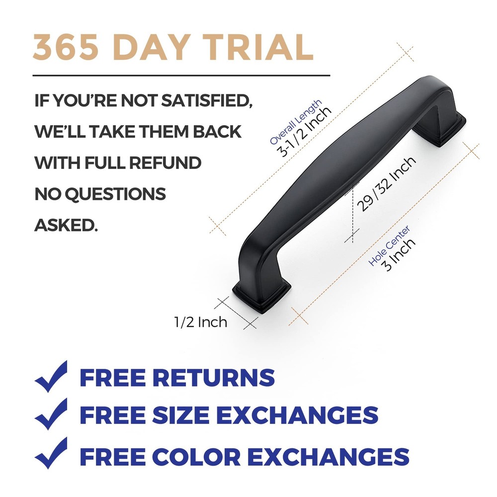 15 Pack Solid 3 Inch Cabinet Handles Matte Black Pulls for Kitchen Drawers, C...