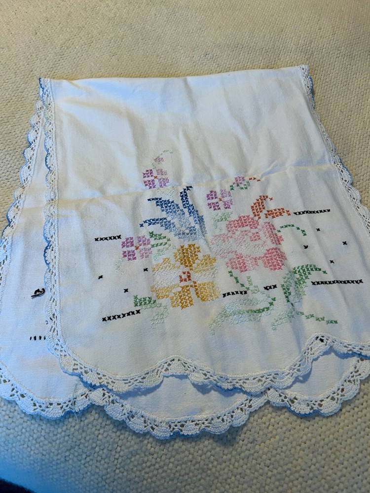 Needlepoint Table Runner with Flowers