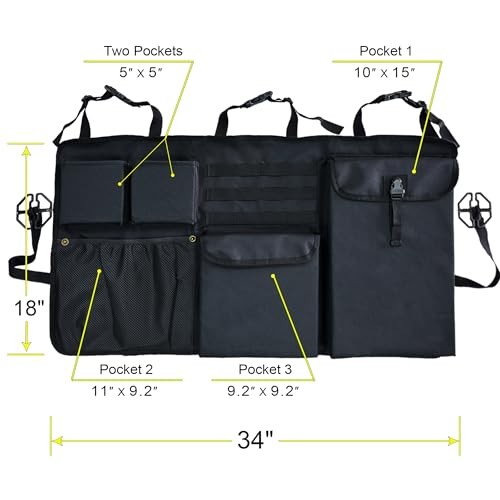 Car Trunk Organizer with Multiple Storage Compartments, Mesh Pockets, Black