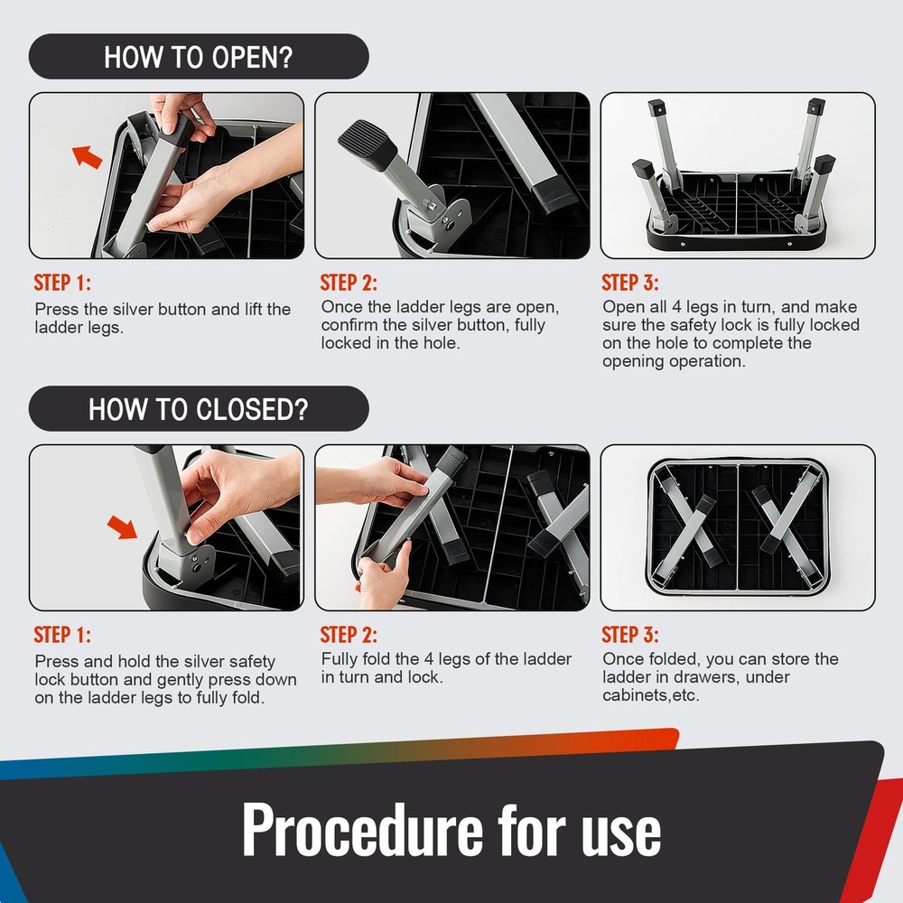 9" Folding Step Stool, Non-Slip 16x12 Large Platform, Portable Compact Sturdy...