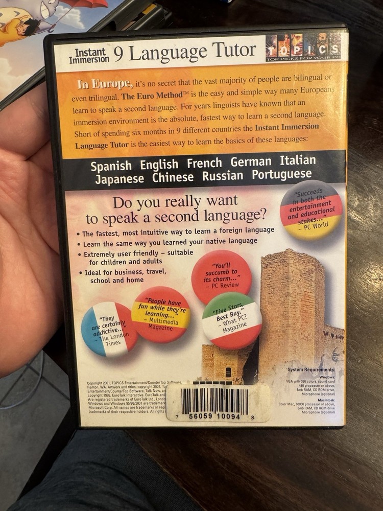 Instant Immersion Language Tutor (PC/Mac, 2001) CD-ROM – 9 Languages Euro Method