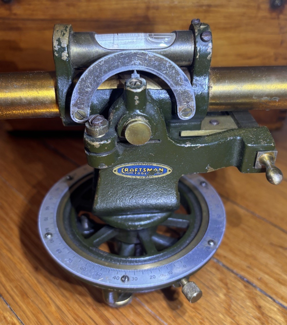 Vintage Sears Craftsman Surveying Transit Bubble Level Brass Scope Wooden Box