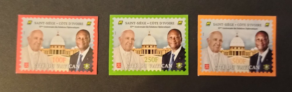 2020 50th Diplomatic Relations with Vatican - Ivory Coast - Series 3v Imperfect