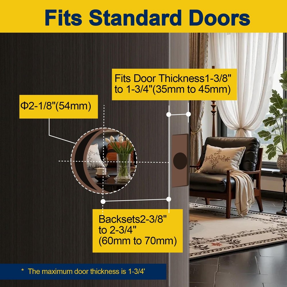 Lanwandeng Door Knobs with Lock and Key, Keyed 1 Pack, Satin Entry Keys