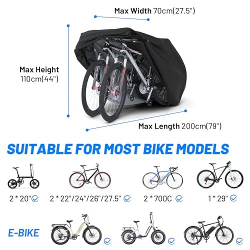 Heavy Duty Bike Cover for 1, 2 Bikes, Waterproof Bicycle Cover with Lock