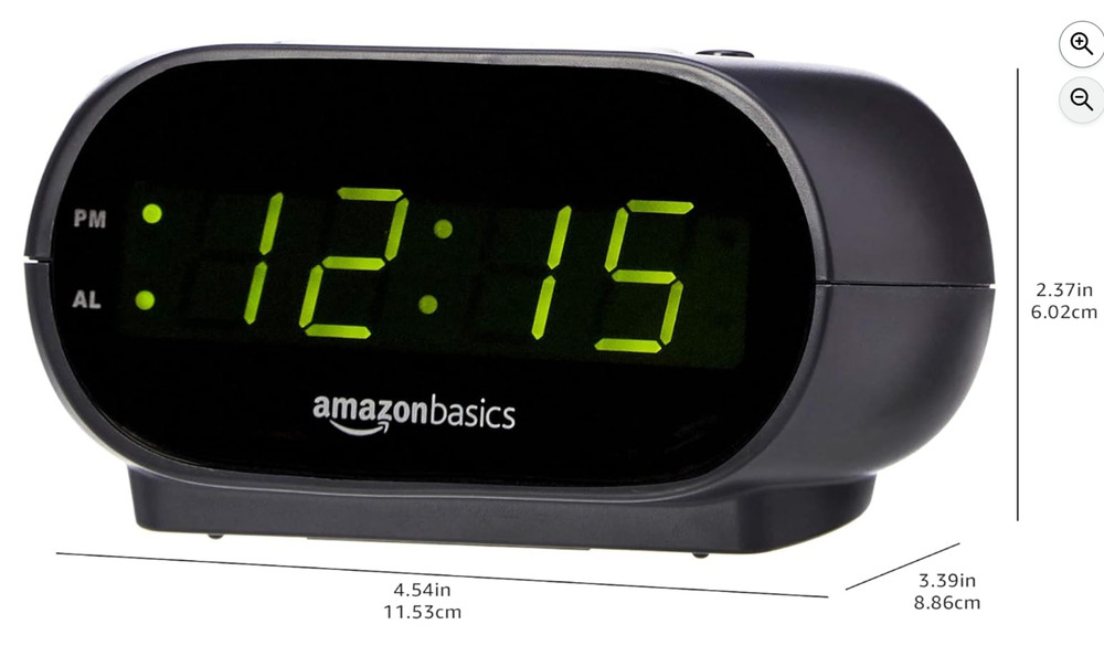 Amazon Basics Small Digital Oval Alarm Clock with LED Display, Nightlight & Batt