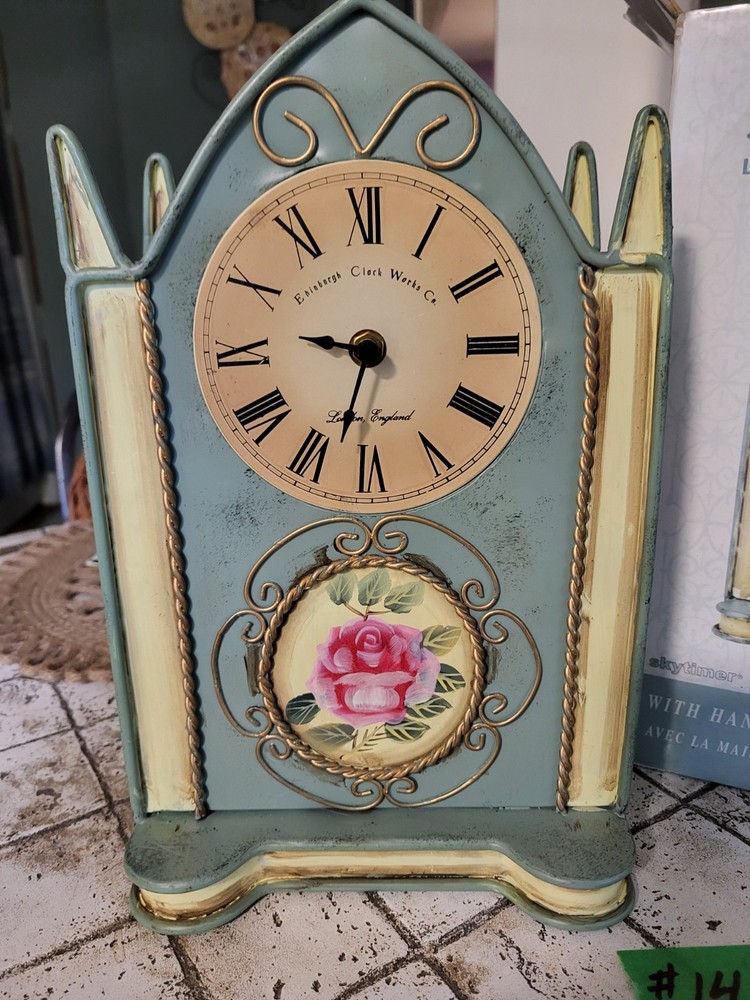Vintage 80s Solid Metal Case Clock Skytimer Edinburgh Clock Works Batt...